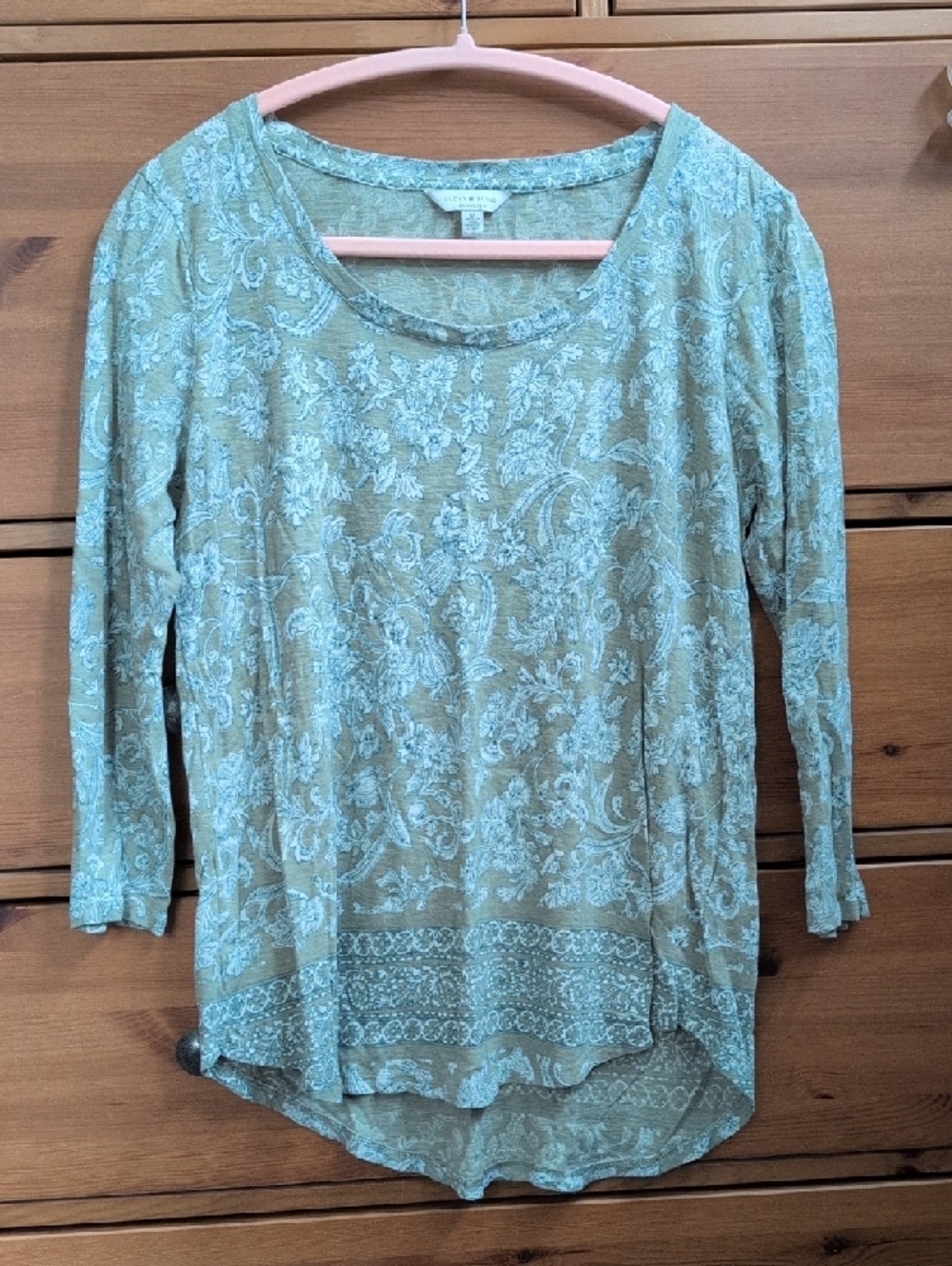 Lucky Brand Sage Green Hi-Low Long Sleeve Top